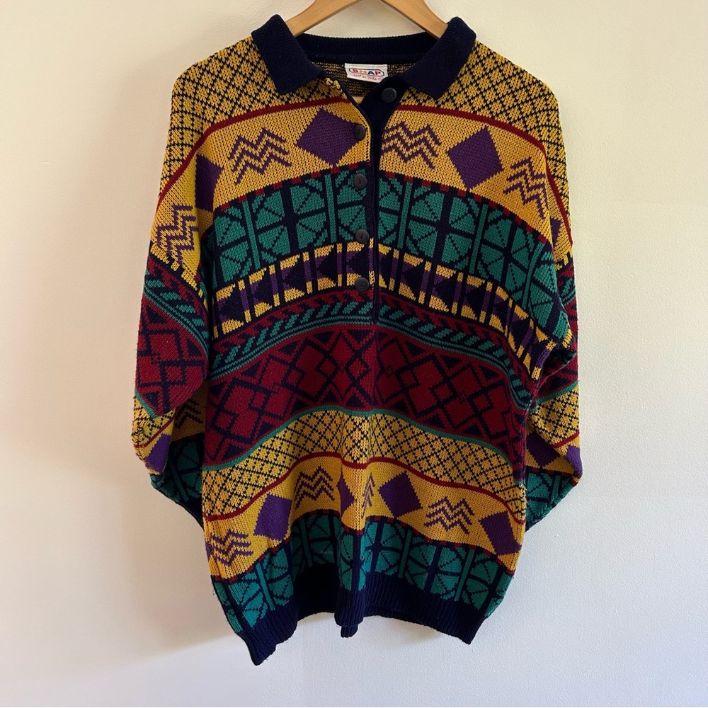 Vintage Colorful Geometric Pattern Sweater